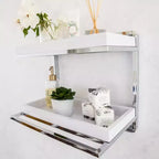 Mensola da parete a 2 livelli con portasciugamani e vassoi Cromo/Bianco - Organizer moderno per il bagno