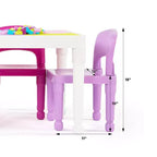 Tavolo Attività Quadrato per Bambini 2 in 1 con Sedie e 100 Mattoncini Costruzioni Rosa/Viola, 3 pz - Set Tavolino per Bambini
