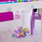 Tavolo Attività Quadrato per Bambini 2 in 1 con Sedie e 100 Mattoncini Costruzioni Rosa/Viola, 3 pz - Set Tavolino per Bambini
