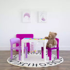 Tavolo Attività Quadrato per Bambini 2 in 1 con Sedie e 100 Mattoncini Costruzioni Rosa/Viola, 3 pz - Set Tavolino per Bambini