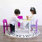 Tavolo Attività Quadrato per Bambini 2 in 1 con Sedie e 100 Mattoncini Costruzioni Rosa/Viola, 3 pz - Set Tavolino per Bambini