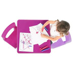 Tavolo Attività Quadrato per Bambini 2 in 1 con Sedie e 100 Mattoncini Costruzioni Rosa/Viola, 3 pz - Set Tavolino per Bambini