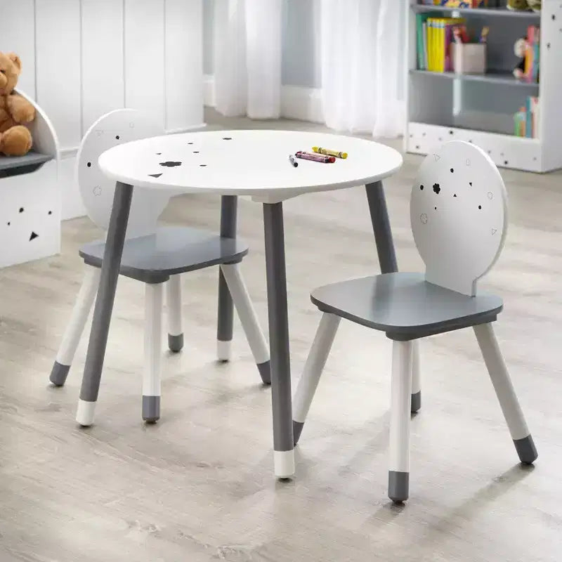 Talori Tavolo e Sedia per Bambini con Scaffale Grigio/Bianco