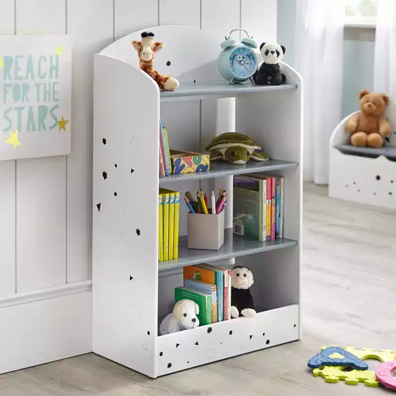 Talori Tavolo e Sedia per Bambini con Scaffale Grigio/Bianco