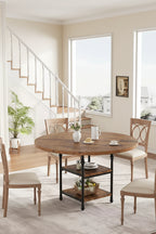 47 Round Dining Table for 4-6, Modern Wooden Kitchen Table with Storage Shelves & Roman Metal Legs, Table Only, for Dining Room