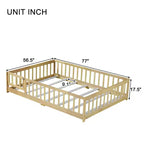 Letto a pavimento completo con recinzione e porta, sponde in legno di gomma beige