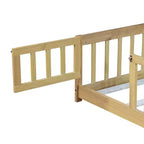 Letto a pavimento completo con recinzione e porta, sponde in legno di gomma beige