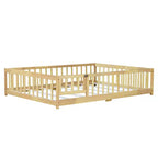 Letto a pavimento completo con recinzione e porta, sponde in legno di gomma beige