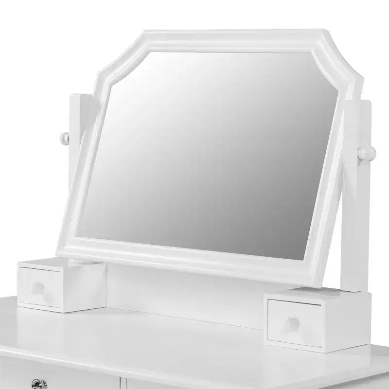Toeletta Trucco con Grande Specchio Regolabile, Sgabello e Cassetti, Tavolo da Trucco Bianco, Tavolo da Toilette Multifunzionale e Scrivania per Computer