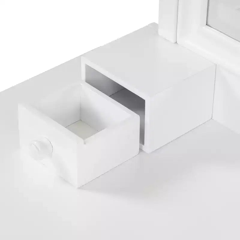 Toeletta Trucco con Grande Specchio Regolabile, Sgabello e Cassetti, Tavolo da Trucco Bianco, Tavolo da Toilette Multifunzionale e Scrivania per Computer