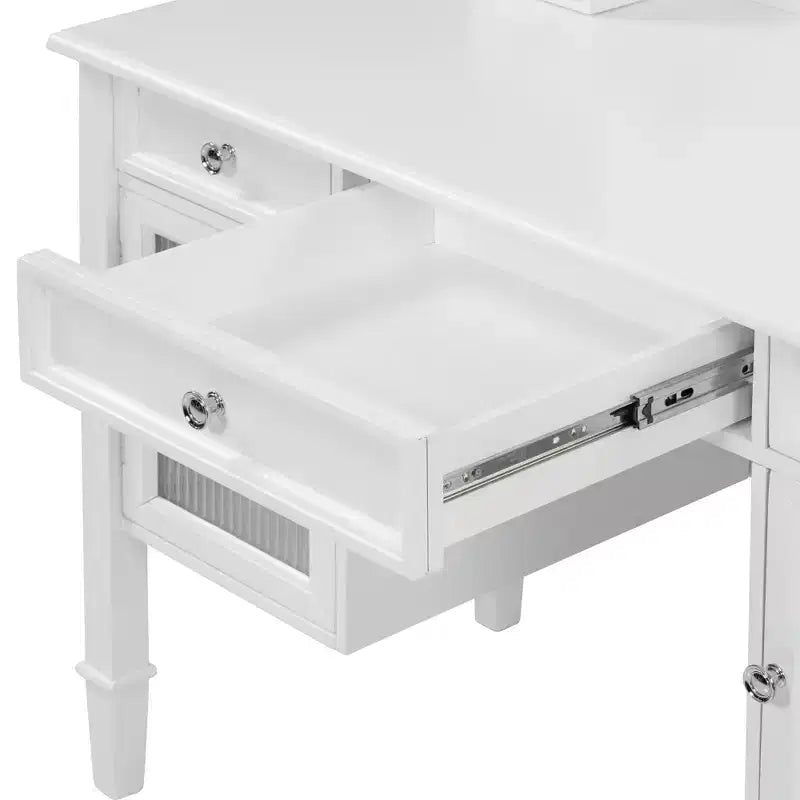 Toeletta Trucco con Grande Specchio Regolabile, Sgabello e Cassetti, Tavolo da Trucco Bianco, Tavolo da Toilette Multifunzionale e Scrivania per Computer