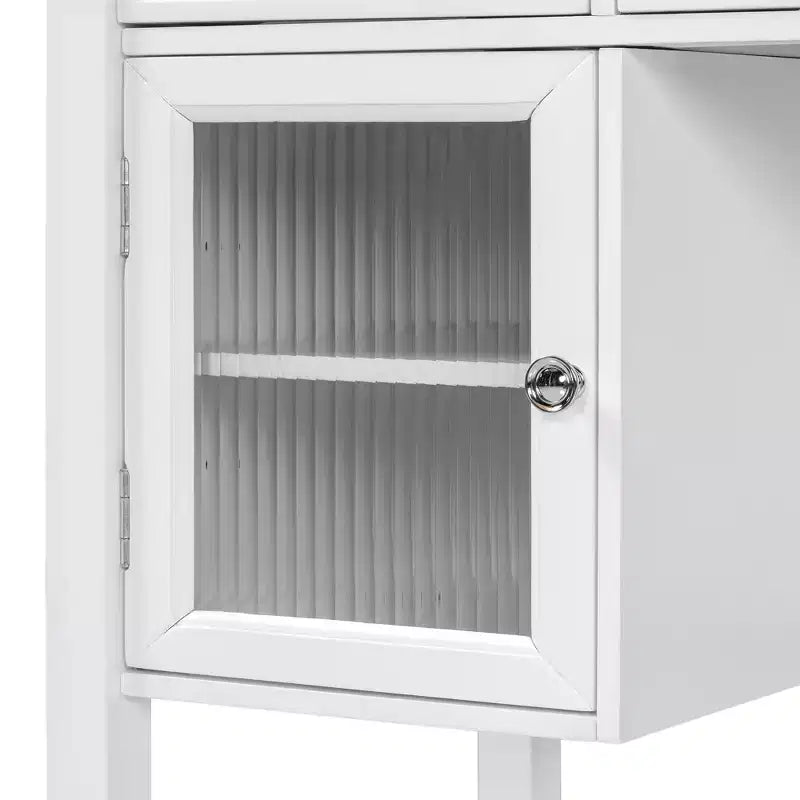 Toeletta Trucco con Grande Specchio Regolabile, Sgabello e Cassetti, Tavolo da Trucco Bianco, Tavolo da Toilette Multifunzionale e Scrivania per Computer