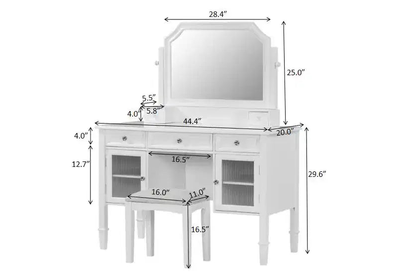 Toeletta Trucco con Grande Specchio Regolabile, Sgabello e Cassetti, Tavolo da Trucco Bianco, Tavolo da Toilette Multifunzionale e Scrivania per Computer