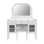 Toeletta Trucco con Grande Specchio Regolabile, Sgabello e Cassetti, Tavolo da Trucco Bianco, Tavolo da Toilette Multifunzionale e Scrivania per Computer