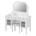 Toeletta Trucco con Grande Specchio Regolabile, Sgabello e Cassetti, Tavolo da Trucco Bianco, Tavolo da Toilette Multifunzionale e Scrivania per Computer