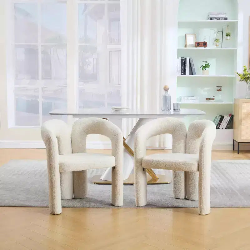 Sedia Accent Moderna in Morbida ciniglia - Schienale Aperto a Botte a 3 Gambe - Comodo Set da Pranzo da 2 (Beige)