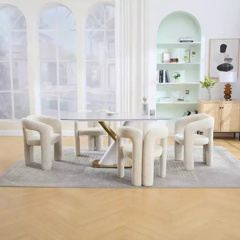 Sedia Accent Moderna in Morbida ciniglia - Schienale Aperto a Botte a 3 Gambe - Comodo Set da Pranzo da 2 (Beige)