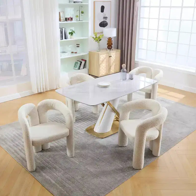 Sedia Accent Moderna in Morbida ciniglia - Schienale Aperto a Botte a 3 Gambe - Comodo Set da Pranzo da 2 (Beige)