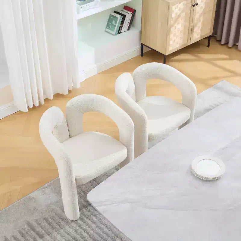 Sedia Accent Moderna in Morbida ciniglia - Schienale Aperto a Botte a 3 Gambe - Comodo Set da Pranzo da 2 (Beige)