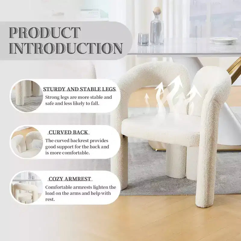 Sedia Accent Moderna in Morbida ciniglia - Schienale Aperto a Botte a 3 Gambe - Comodo Set da Pranzo da 2 (Beige)