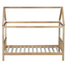Letto singolo in legno di gomma con struttura a casetta, beige