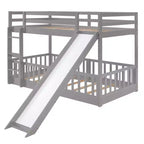 Letto a capanna in legno con letto estraibile e scaffali, bianco