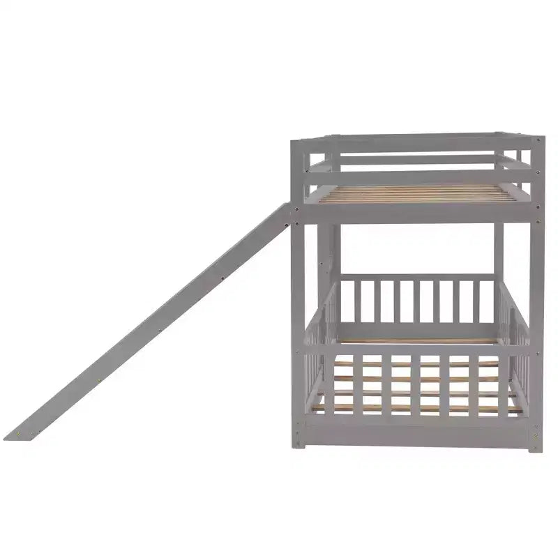 Letto a capanna in legno con letto estraibile e scaffali, bianco