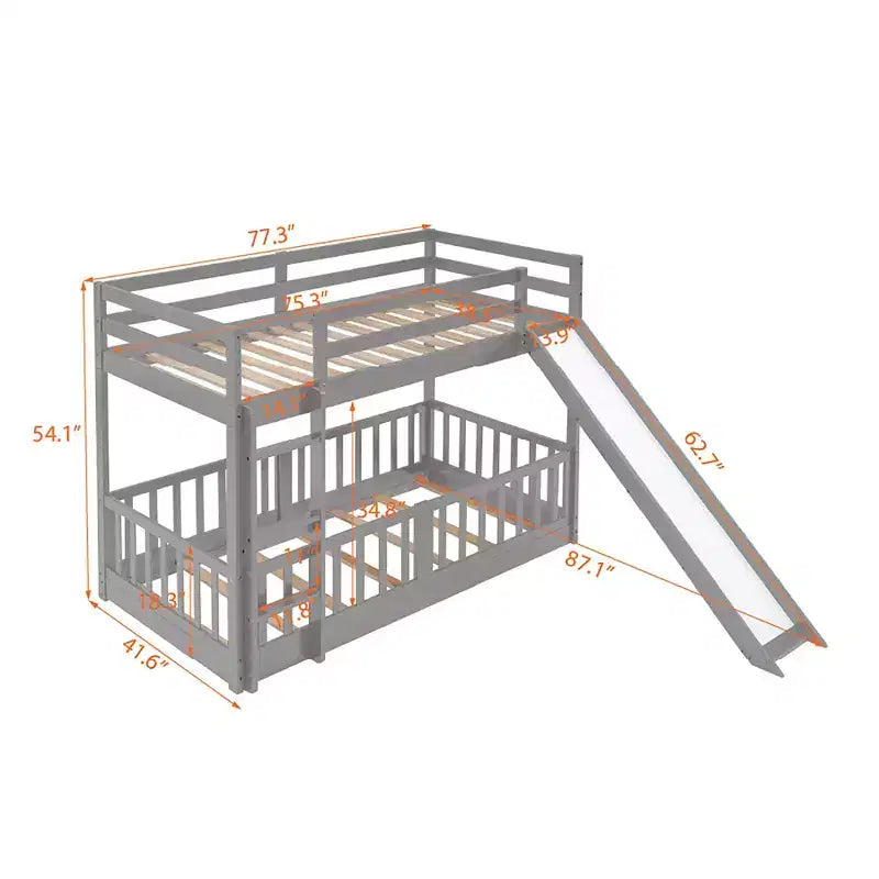 Letto a capanna in legno con letto estraibile e scaffali, bianco