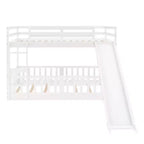Letto a capanna in legno con letto estraibile e scaffali, bianco