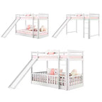 Letto a capanna in legno con letto estraibile e scaffali, bianco