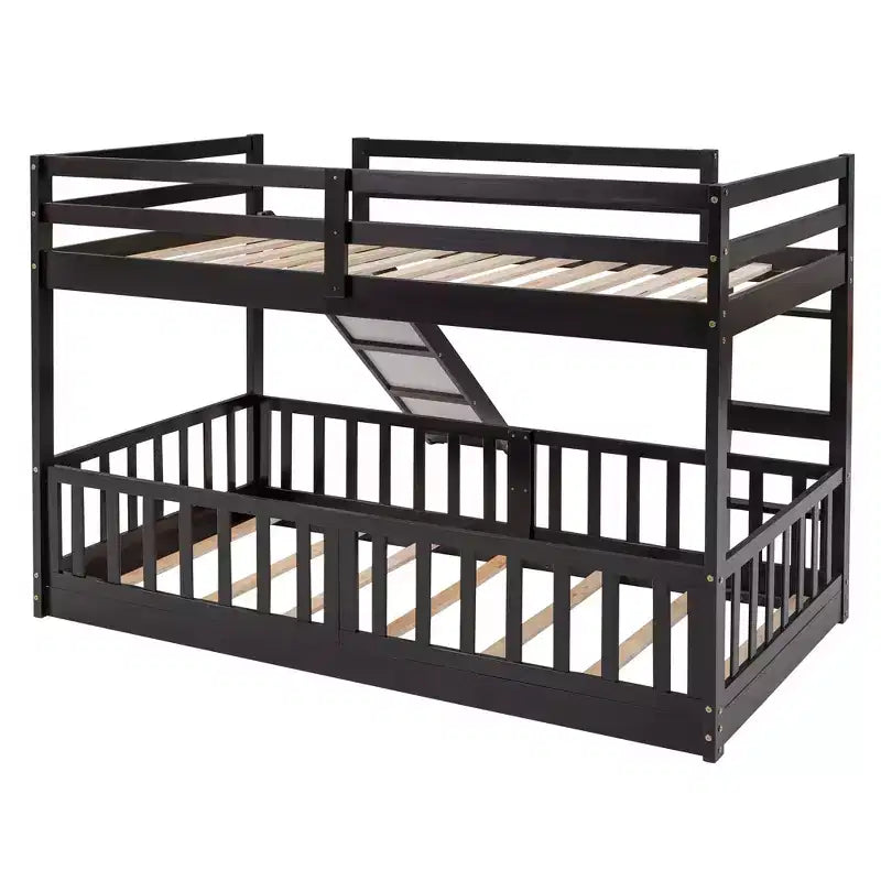 Letto a capanna in legno con letto estraibile e scaffali, bianco