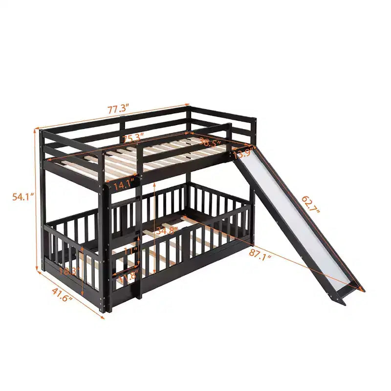 Letto a capanna in legno con letto estraibile e scaffali, bianco