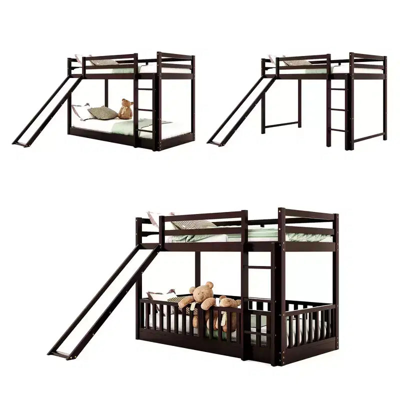 Letto a capanna in legno con letto estraibile e scaffali, bianco