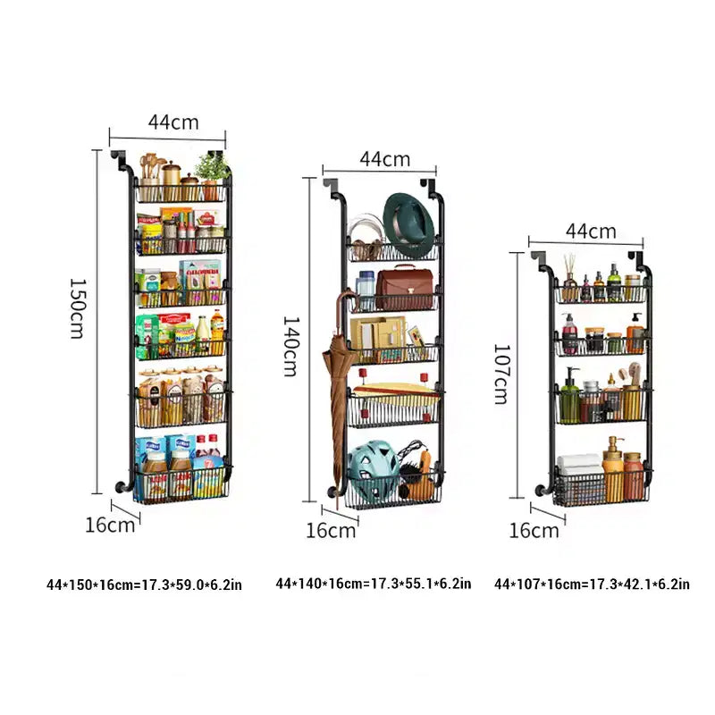 Organizer da dispensa da appendere alla porta, organizer e contenitore per dispensa, porta spezie da parete nero con cestelli regolabili