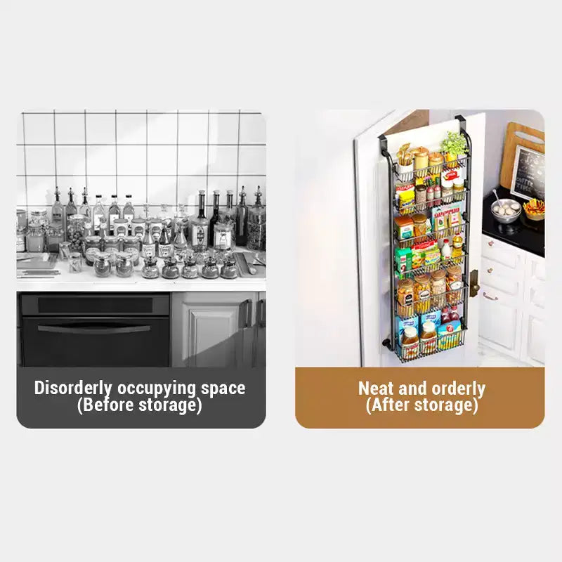 Organizer da dispensa da appendere alla porta, organizer e contenitore per dispensa, porta spezie da parete nero con cestelli regolabili