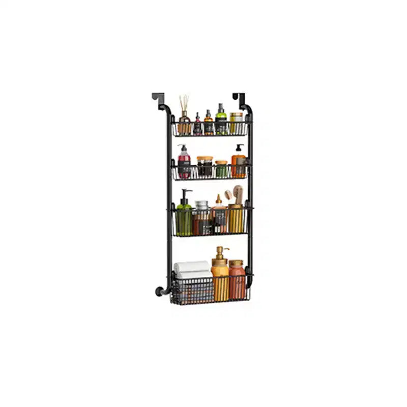 Over The Door Pantry Organizer, Pantry Organization and Storage, Black Hanging Basket Wall Spice Rack with Adjustable Baskets
