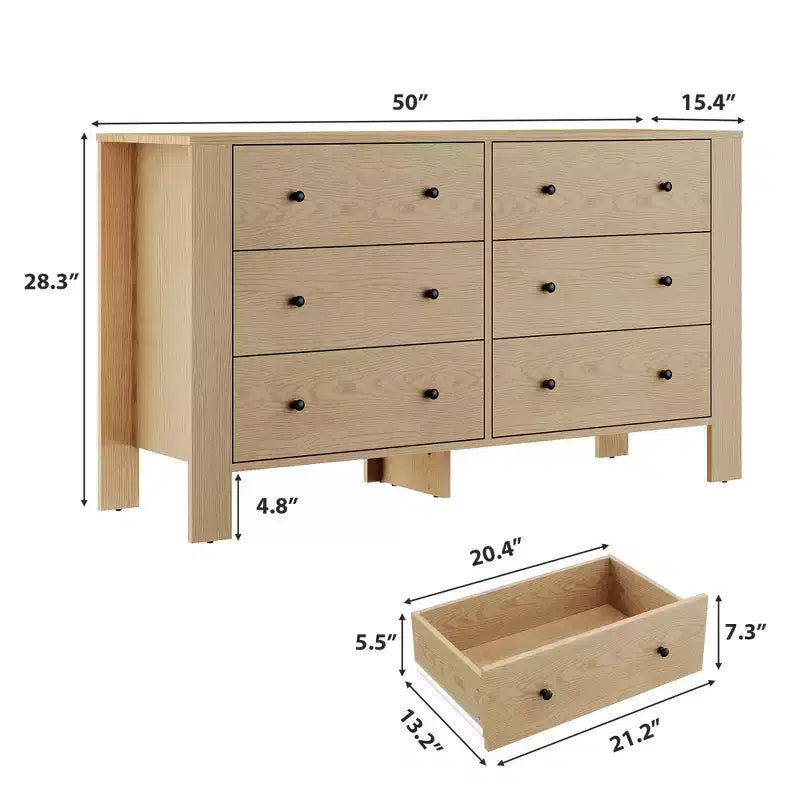 Comò per camera da letto, cassettiera grande a 6 cassetti con cassetti profondi e pomelli in metallo, cassettiere doppie moderne in legno per camera da letto dei bambini, ingresso
