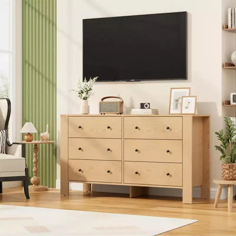 Comò per camera da letto, cassettiera grande a 6 cassetti con cassetti profondi e pomelli in metallo, cassettiere doppie moderne in legno per camera da letto dei bambini, ingresso