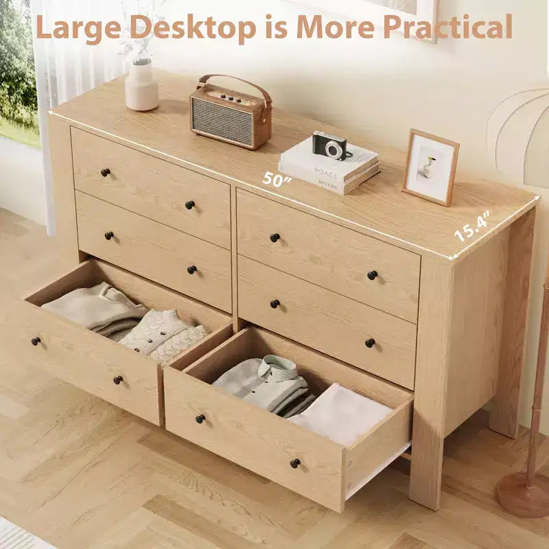 Comò per camera da letto, cassettiera grande a 6 cassetti con cassetti profondi e pomelli in metallo, cassettiere doppie moderne in legno per camera da letto dei bambini, ingresso