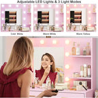 Toeletta da trucco rosa da 61" con specchio e luci, 8 cassetti, mensole a 2 livelli, LED regolabile a 3 modalità, robusto MDF per camera da letto