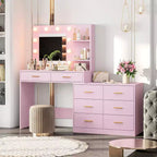 Toeletta da trucco rosa da 61" con specchio e luci, 8 cassetti, mensole a 2 livelli, LED regolabile a 3 modalità, robusto MDF per camera da letto