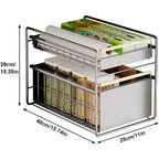 Organizzatore estraibile a 2 ripiani in acciaio inox per mobili con guide a chiusura ammortizzata - Resistente per cucine/dispense
