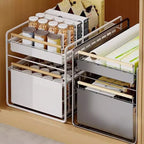 Organizzatore estraibile a 2 ripiani in acciaio inox per mobili con guide a chiusura ammortizzata - Resistente per cucine/dispense