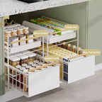 Organizzatore estraibile a 2 ripiani in acciaio inox per mobili con guide a chiusura ammortizzata - Resistente per cucine/dispense
