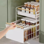 Organizzatore estraibile a 2 ripiani in acciaio inox per mobili con guide a chiusura ammortizzata - Resistente per cucine/dispense