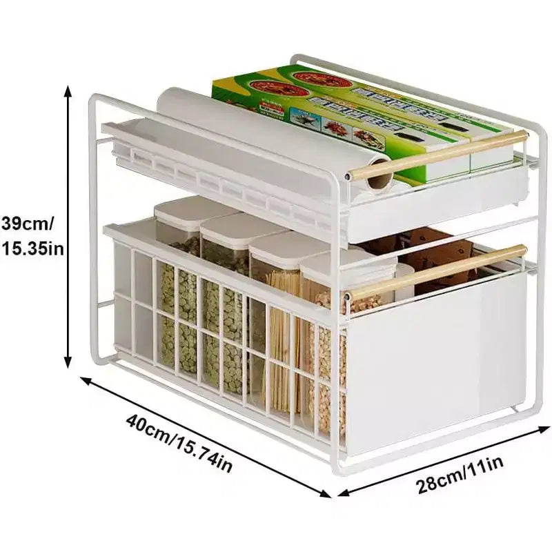 Organizzatore estraibile a 2 ripiani in acciaio inox per mobili con guide a chiusura ammortizzata - Resistente per cucine/dispense