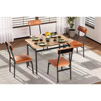 Set da pranzo da 5 pezzi con tavolo in legno e 4 sedie imbottite in PU, struttura in metallo industriale, set compatto per cucina e sala da pranzo