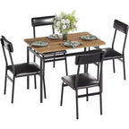 Set da pranzo da 5 pezzi con tavolo in legno e 4 sedie imbottite in PU, struttura in metallo industriale, set compatto per cucina e sala da pranzo