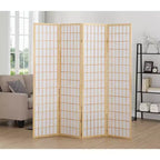MAYEERTY 4 Panel Room Divider Privacy for Home Office Natural Wood Paper
