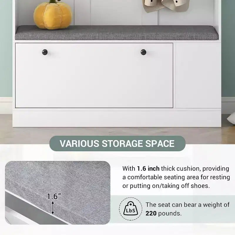 Panca Appendiabiti Moderna, Combo 3 Ganci e Scarpiera, Soluzione 5-in-1 per l'Ingresso con Comodo Cuscino per l'Organizzazione Domestica